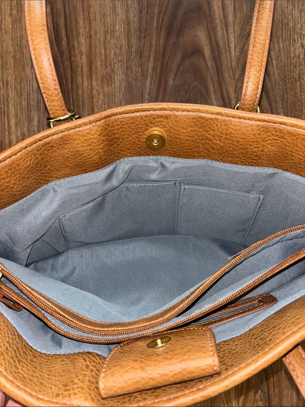 Bueno Light Blue Tote with Tan Trim and Gold Charm - Picture 4 of 5